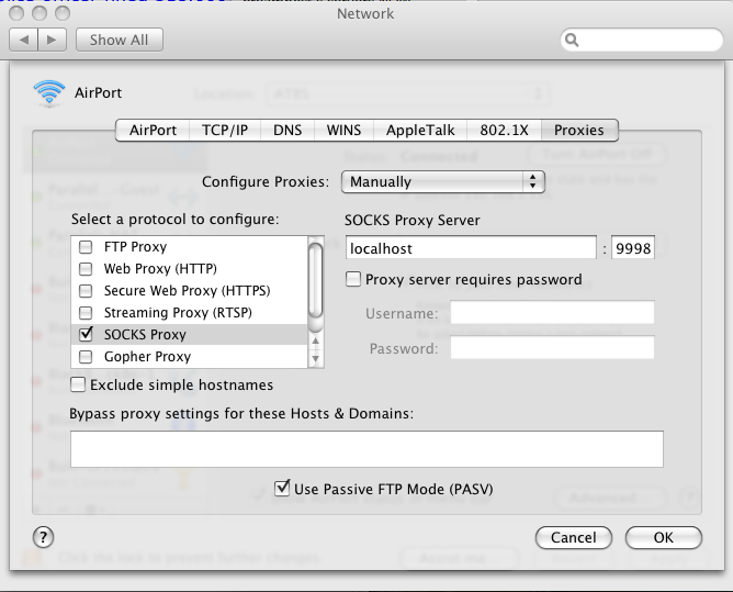 OS X 10.5 Proxy Settings